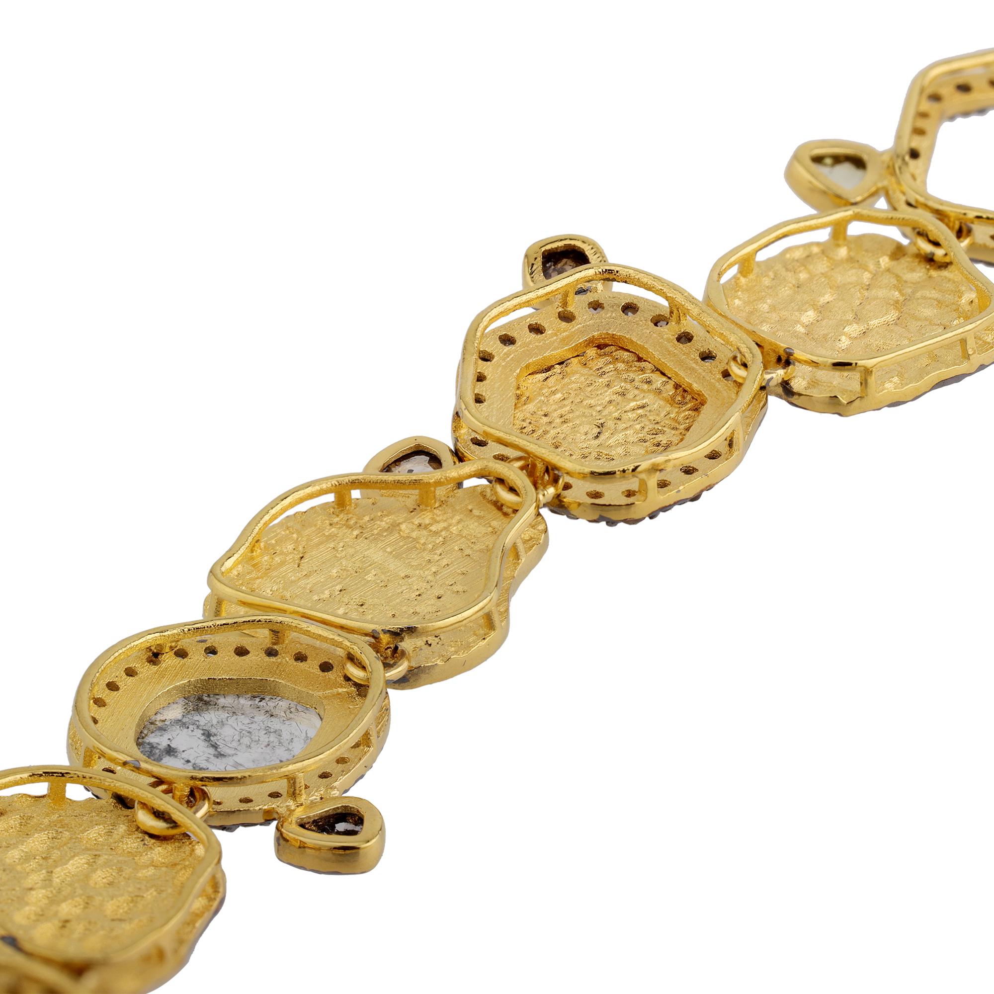 Women's A.deitiy silver necklace with flat diamonds & 3 micron yellow gold plating