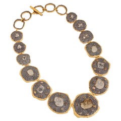 A.deitiy silver necklace with flat diamonds & 3 micron yellow gold plating