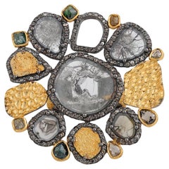 A.deitiy silver ring with flat diamonds & 3 micron yellow gold plating