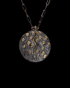 Adeitiy pendant made with silver, fancy-cut diamonds, gold & rhodium plating