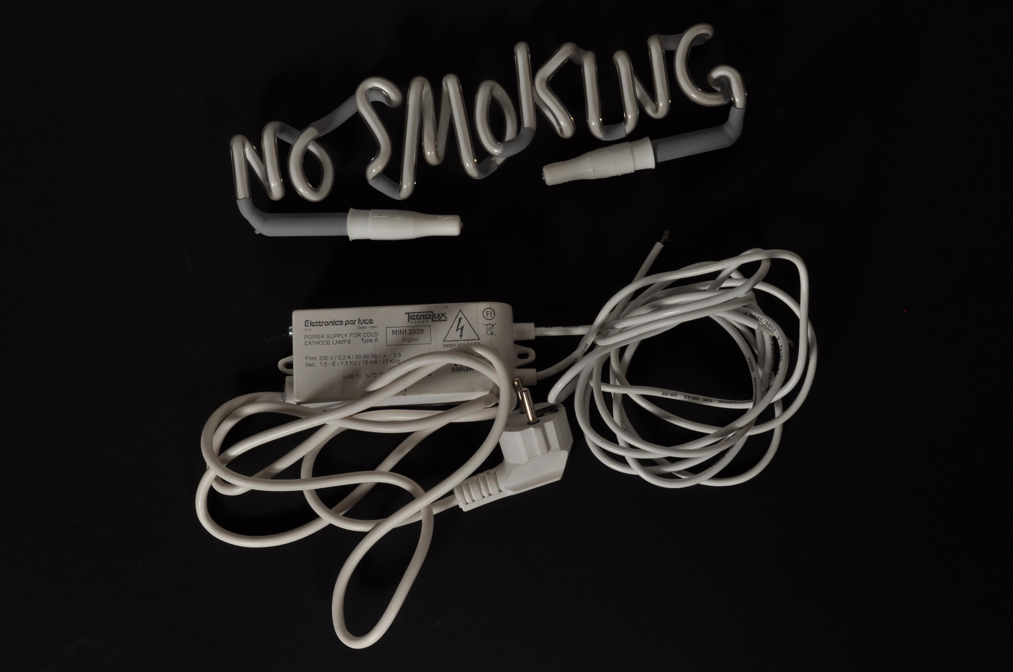 Adel Abdessemed 
No Smoking, 2012 
Neon Sculpture 
Edition of 30 
7.3 x 26.6 x 0.8 cm (2.9 x 10.5 x 0.3 in) 
Signed and numbered on certificate
In mint conditions, as acquired from publisher

Conceptual artist Adel Abdessemed, like William Lamson