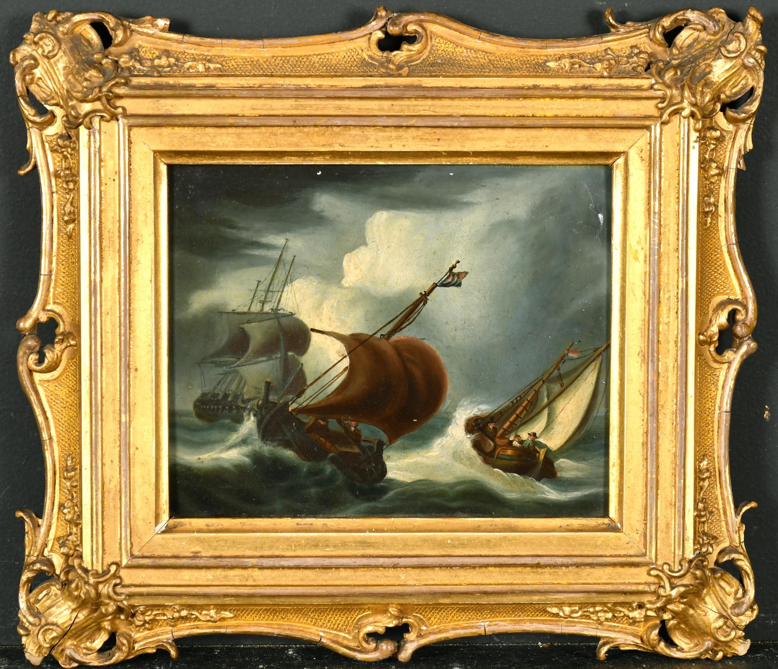 1840's English Antique Marine Oil Painting Stormy Seascape Shipping Scene (anglais) - Gris Figurative Painting par Adela Moncton Jodrell