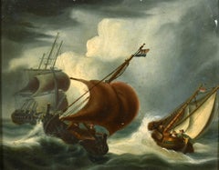 Englisches antikes Marine-Ölgemälde der 1840er Jahre, stürmische Seelandschaft, Schiffssszene