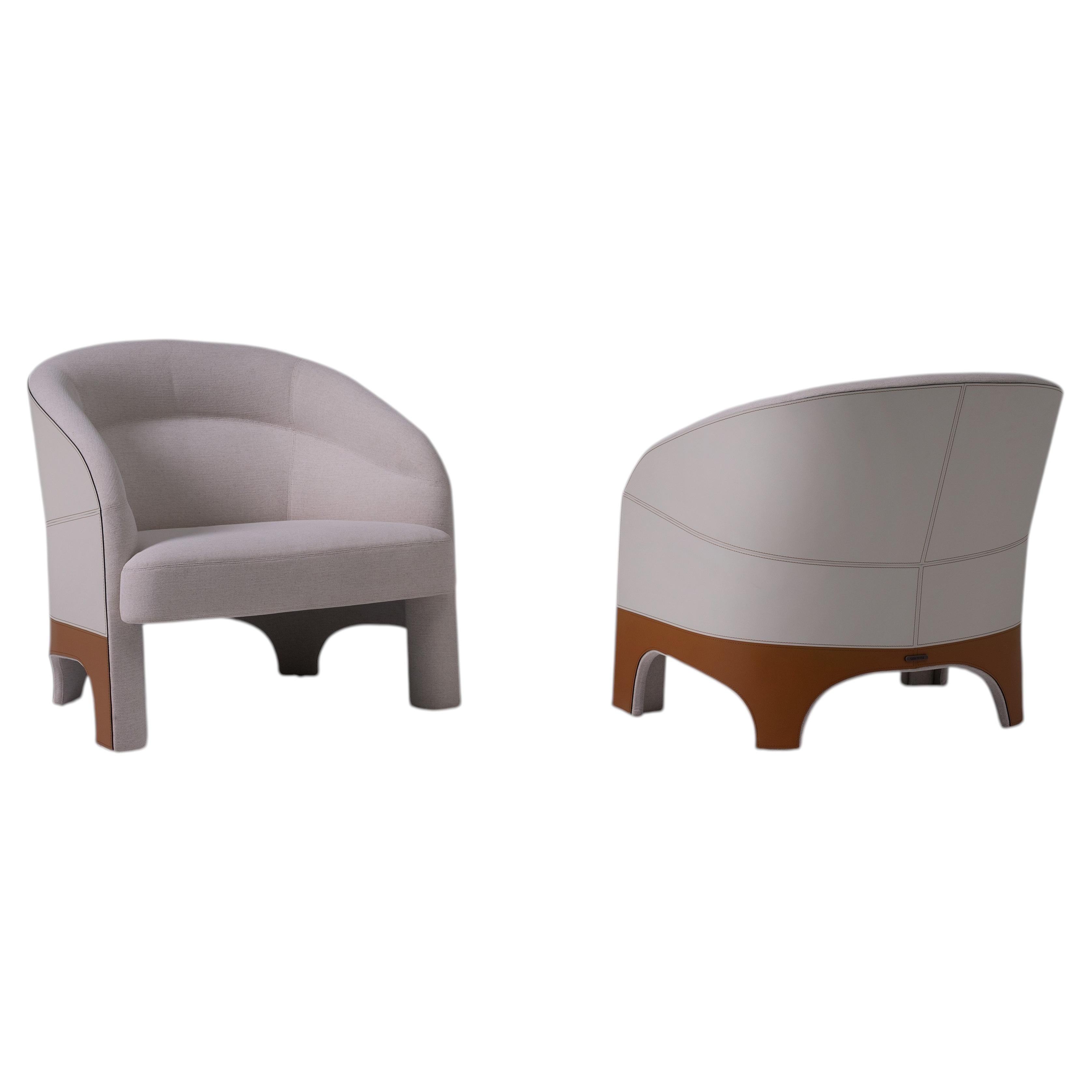 Sillón Adelaide, tapizado en piel, diseño curvo, nuevo en venta