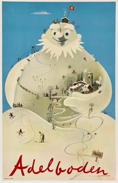 ADELBODEN Switzerland Original Vintage Swiss Travel Tourism Poster MCM Leupin