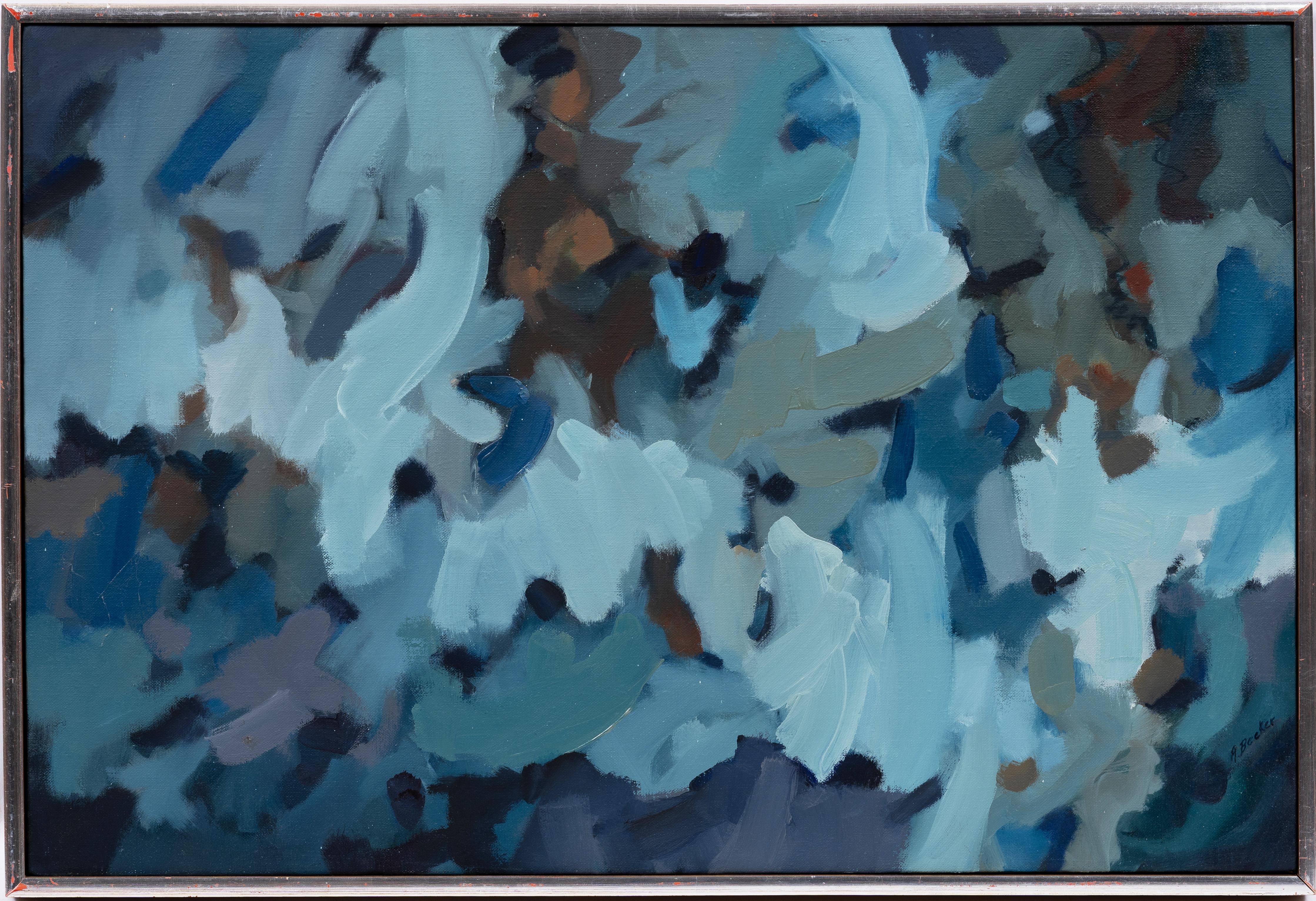 Ancienne peinture à l'huile expressionniste abstraite américaine moderniste encadrée - Painting de Adele Becker