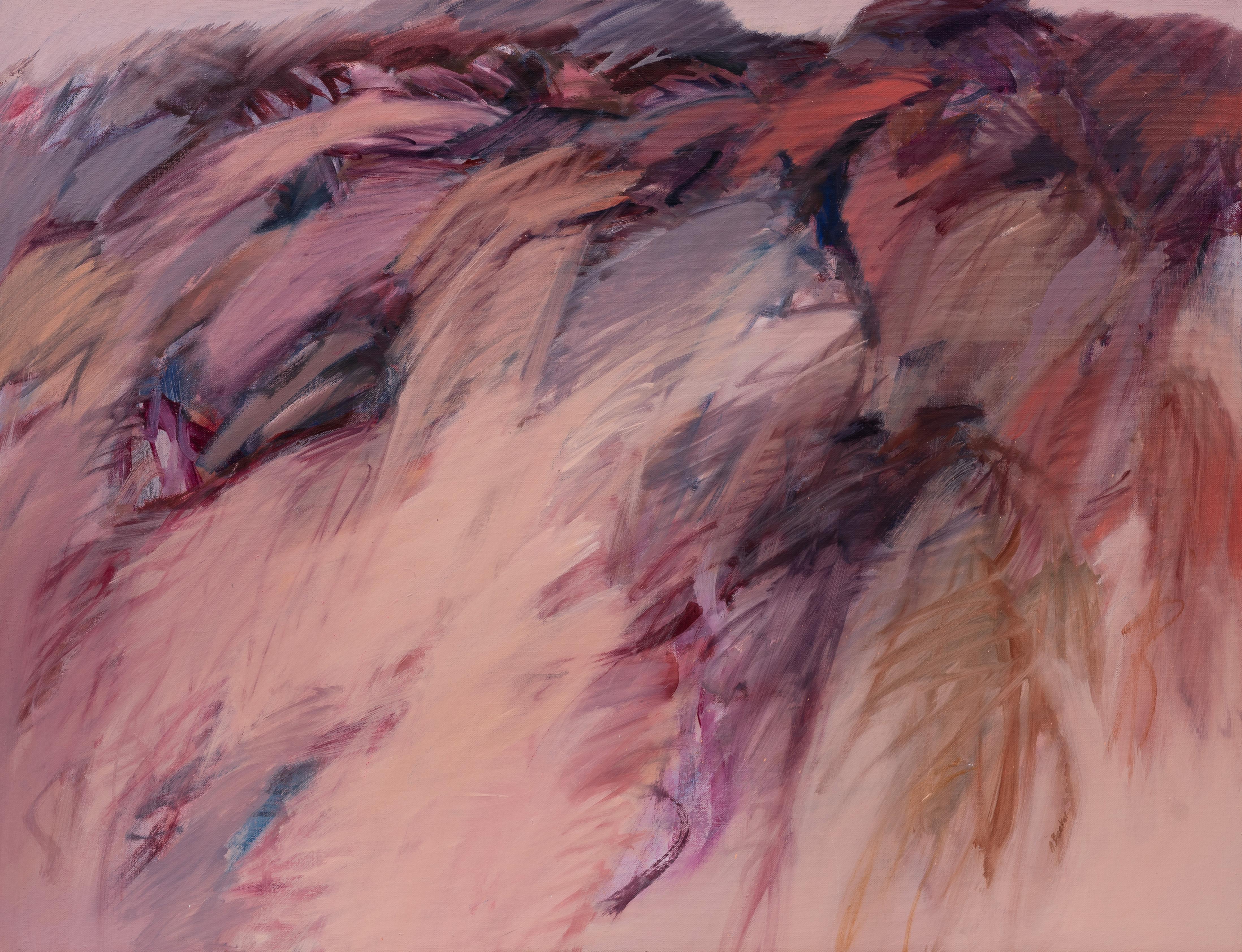 Ancienne peinture à l'huile abstraite moderniste américaine d'Adele Becker
(1929-2021).  Huile sur toile.  Encadré.  Signé.  



