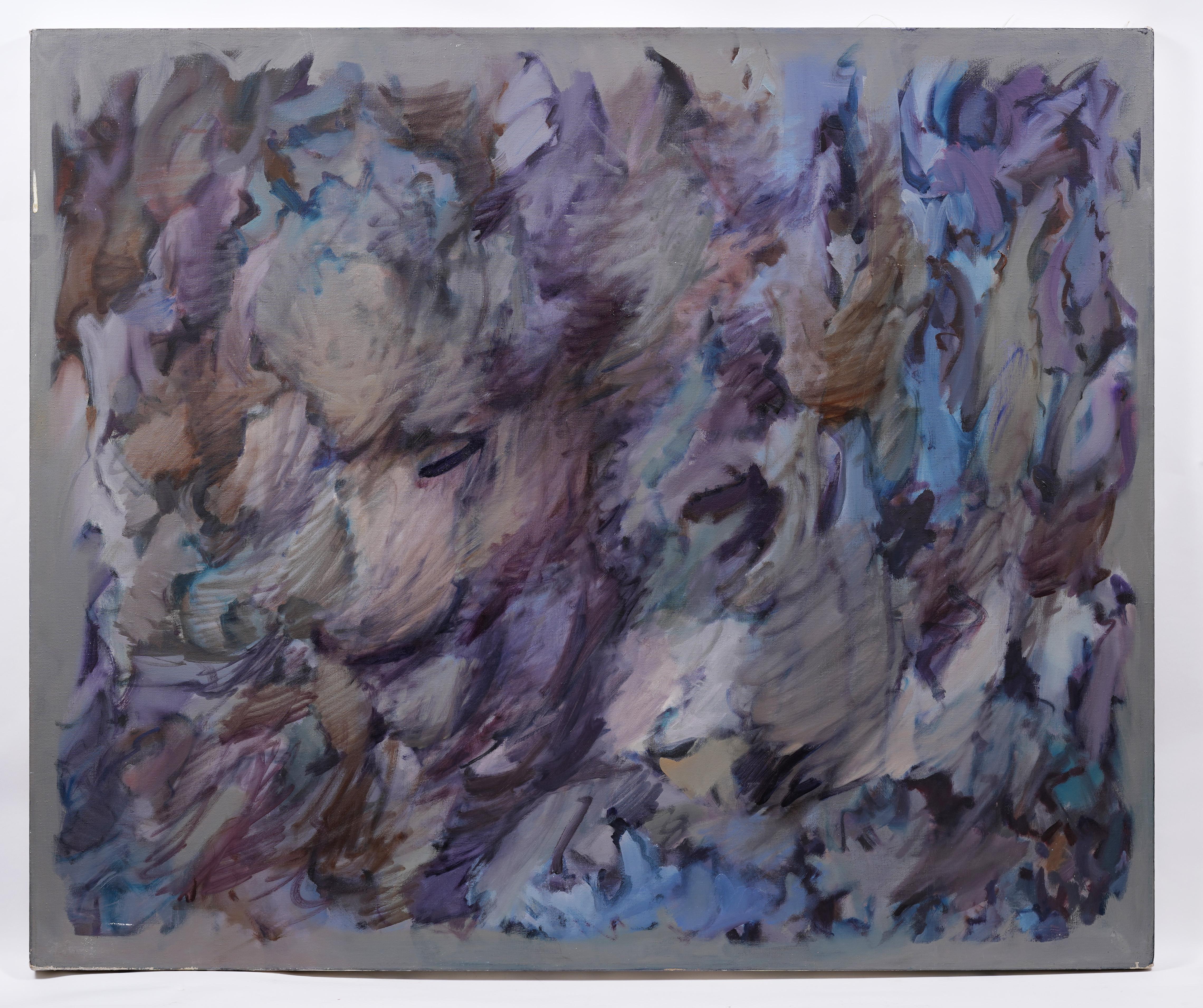 Antico dipinto ad olio del paesaggio espressionista astratto modernista americano di grandi dimensioni - Painting Astratto di Adele Becker