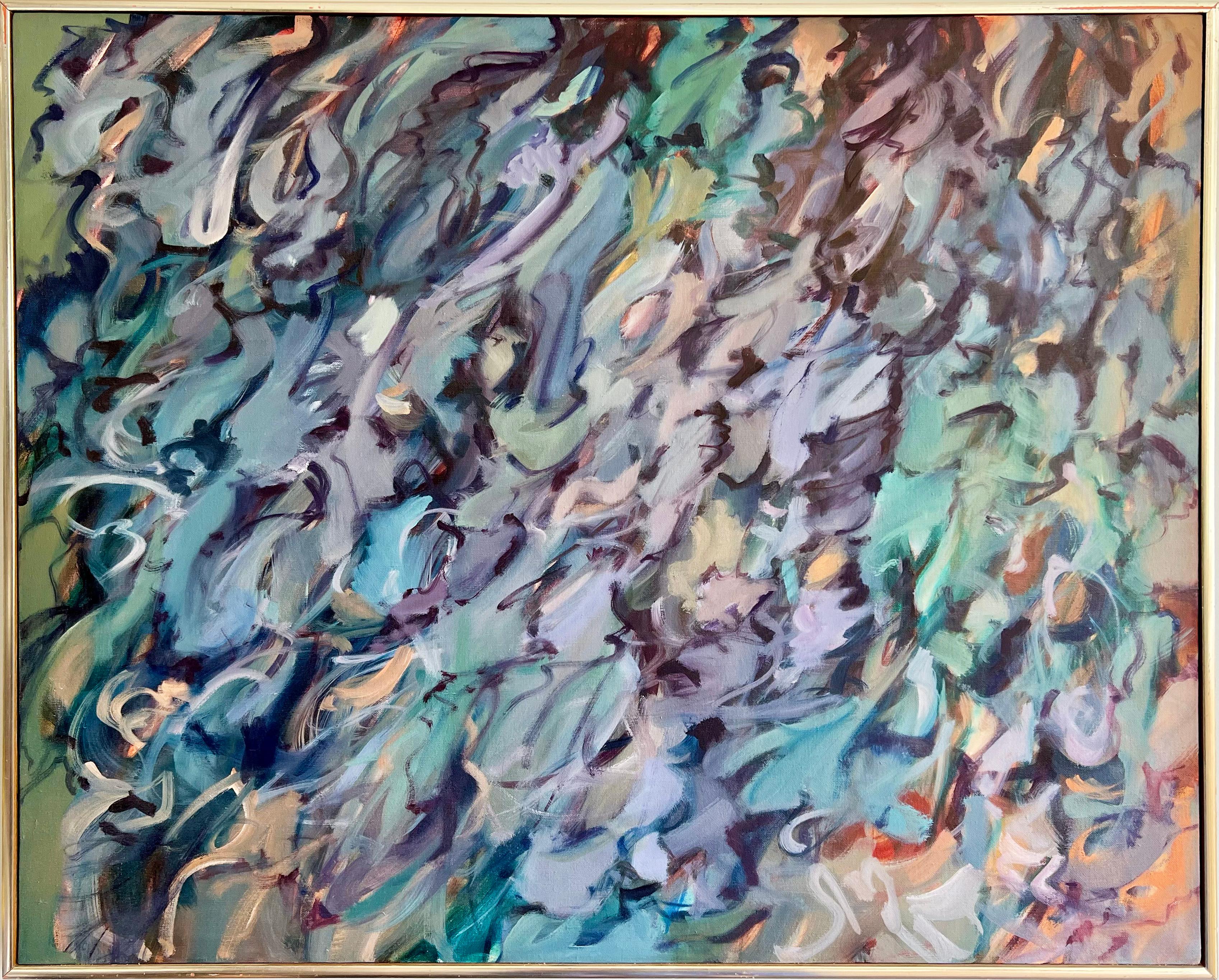 Grande dipinto ad olio originale incorniciato, firmato e esposto, di un espressionista astratto - Painting Espressionismo astratto di Adele Becker