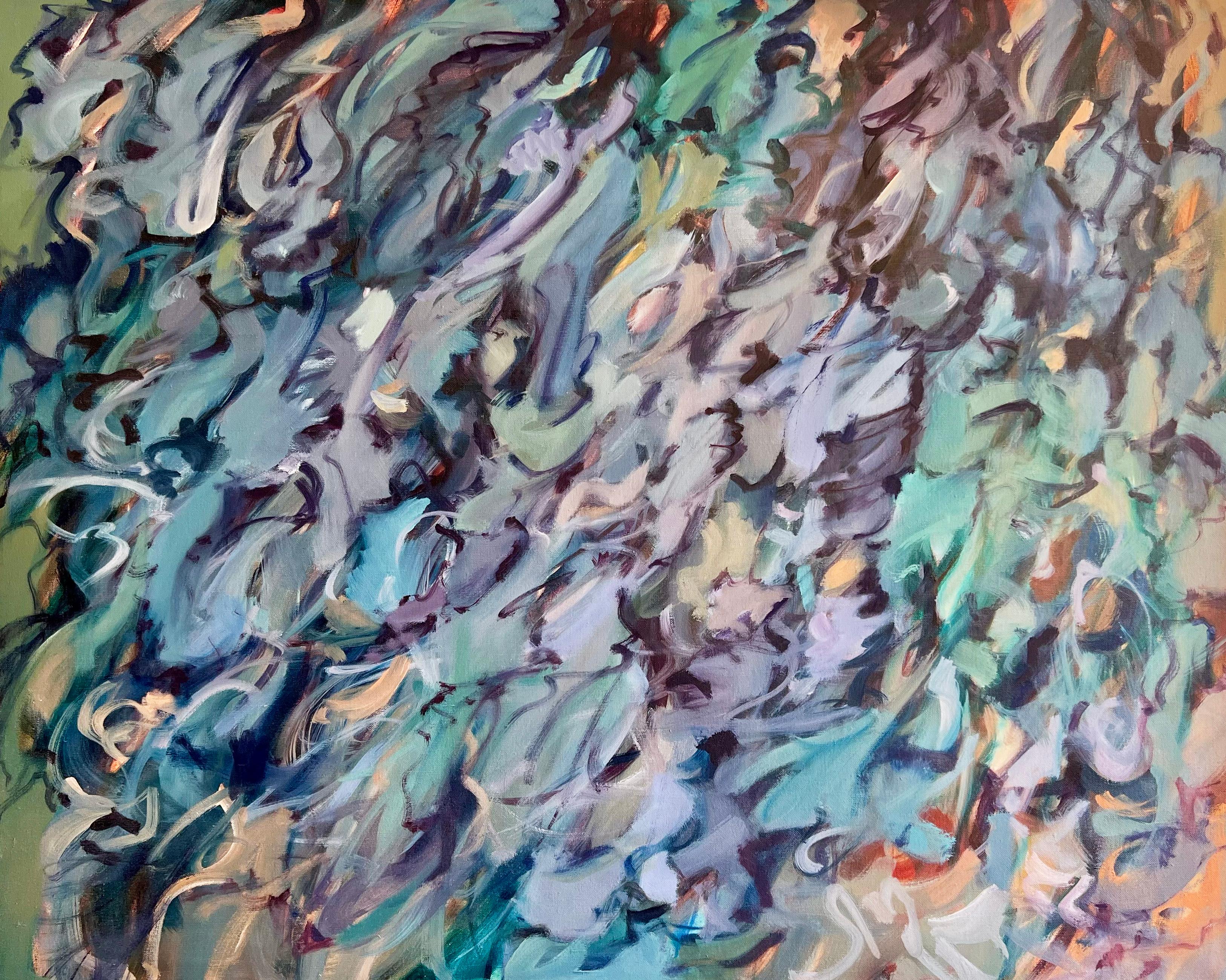 Antico dipinto a olio espressionista astratto americano firmato.  Olio su tela.  Firmato.  Incorniciato.  Dimensioni dell'immagine, 36L x 30H.  