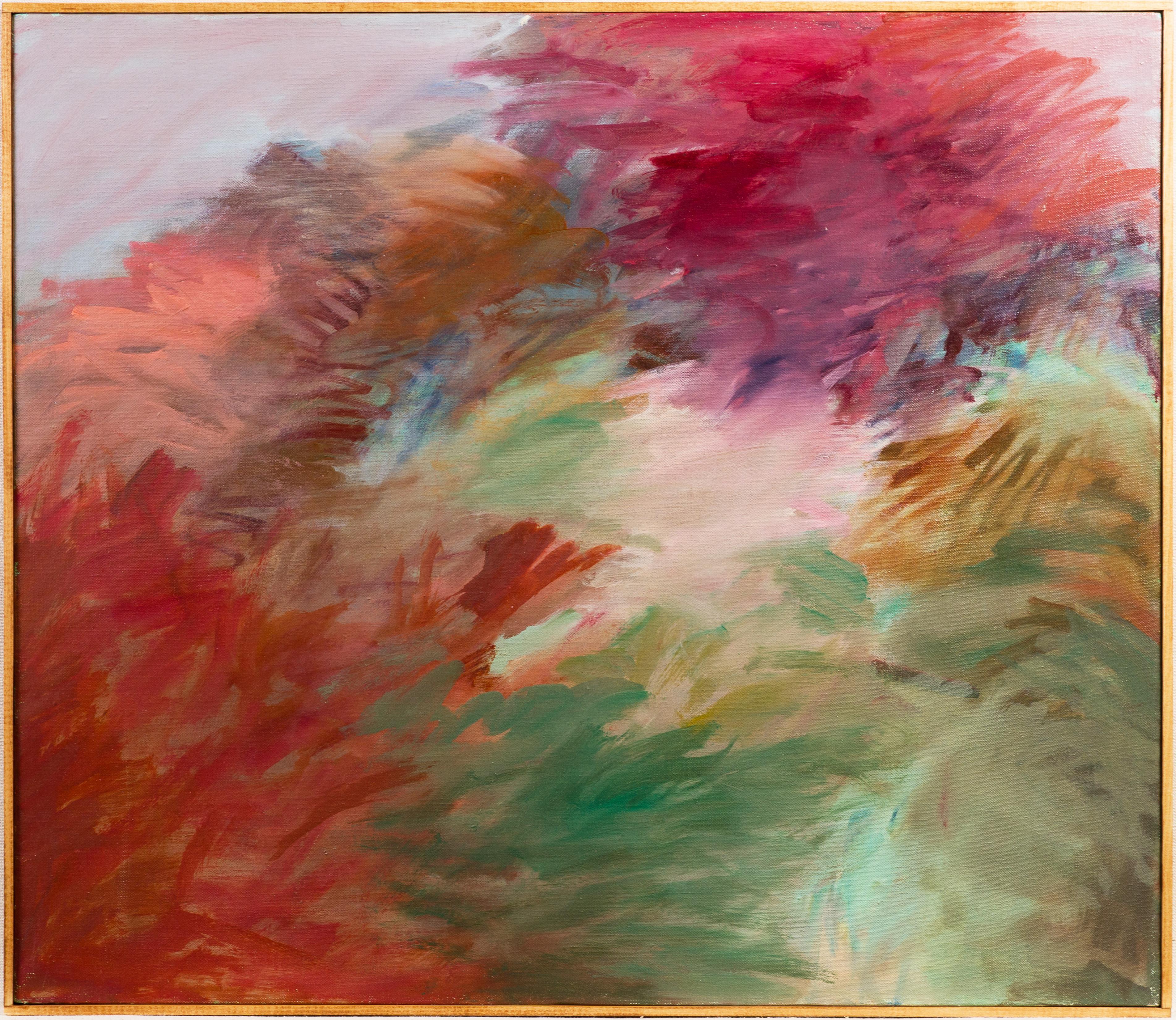 Landscape Painting de Adele Becker - Gran cuadro al óleo expresionista abstracto original enmarcado, firmado y expuesto