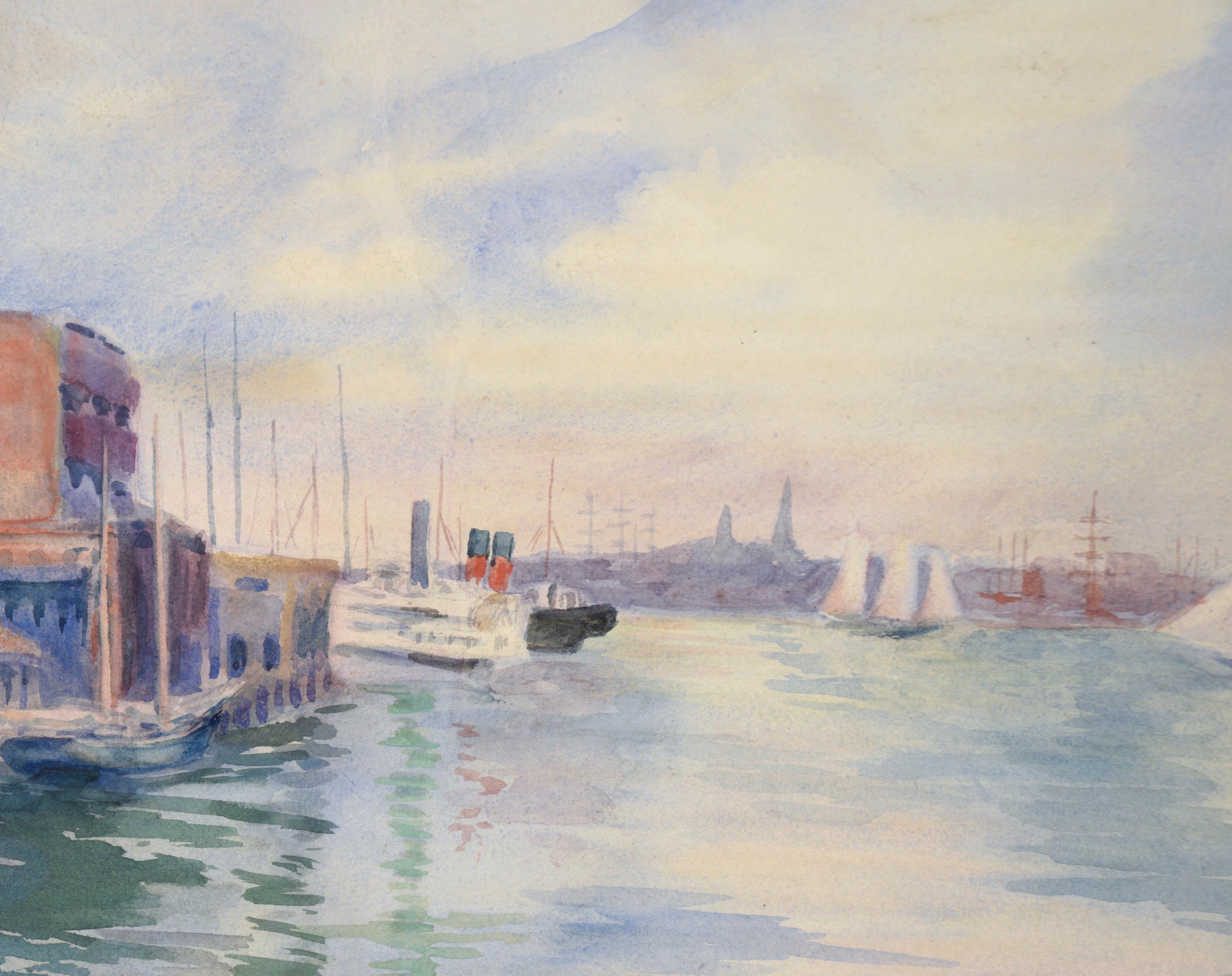 „Portsmouth Harbor, New Hampshire“ Meereslandschaft in Aquarell auf schwerem Papier (Amerikanischer Impressionismus), Painting, von Adele Jones