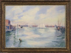 Antique "Portsmouth Harbor, New Hampshire" Seascape in Watercolor on Heavy Paper