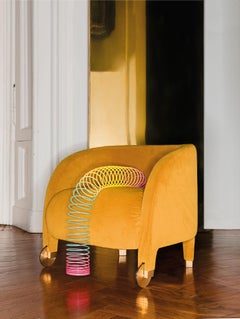 Adele, brass wheel armchair in velvet, Dainelli Studio for Somaschini, Italy