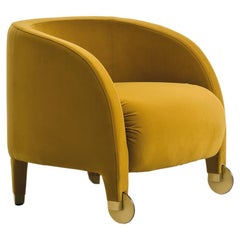 Adele, brass wheel armchair in velvet, Dainelli Studio for Somaschini, Italy