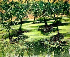 Orchard Sunset by Adele Riley, Contemporary landscape painting, Tree art