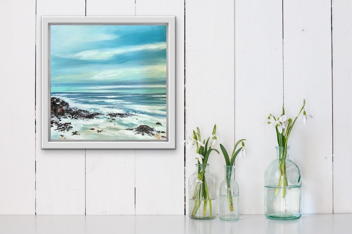 Priests Cove 1 by Adele Riley, contemporary art, original painting, seascape art - Painting by Adele Riley 