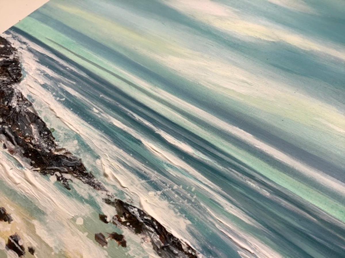 Priests Cove 1 by Adele Riley, contemporary art, original painting, seascape art - Blue Landscape Painting by Adele Riley 