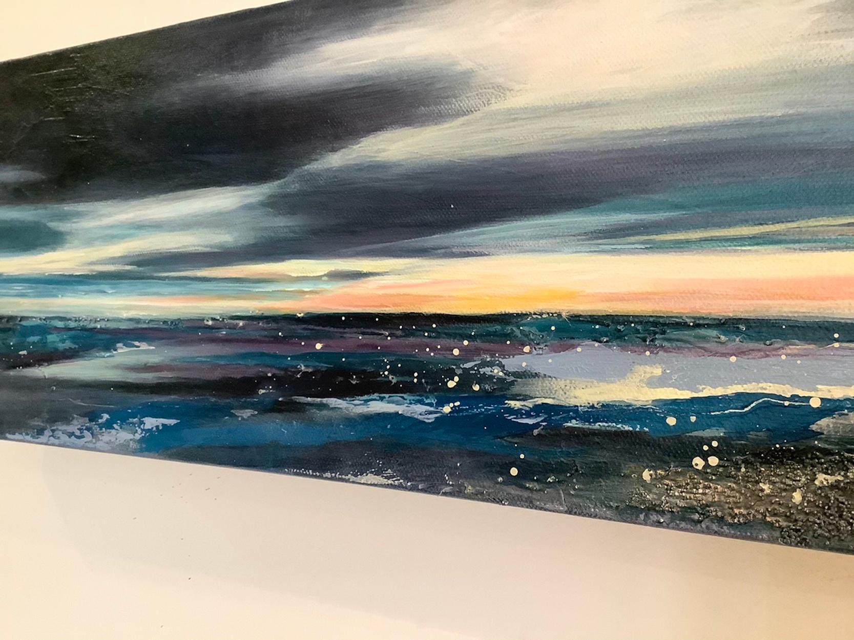 The Last Light by Adele Riley, Original seascape painting, Contemporary art - Black Abstract Painting by Adele Riley 