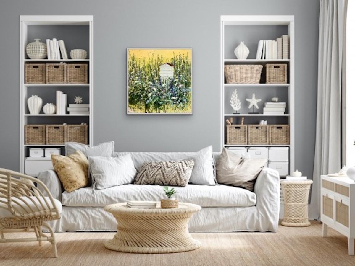 The Quietest Corner, farbenfrohes Landschaftsgemälde, geblümtes Kunstwerk im Angebot 2
