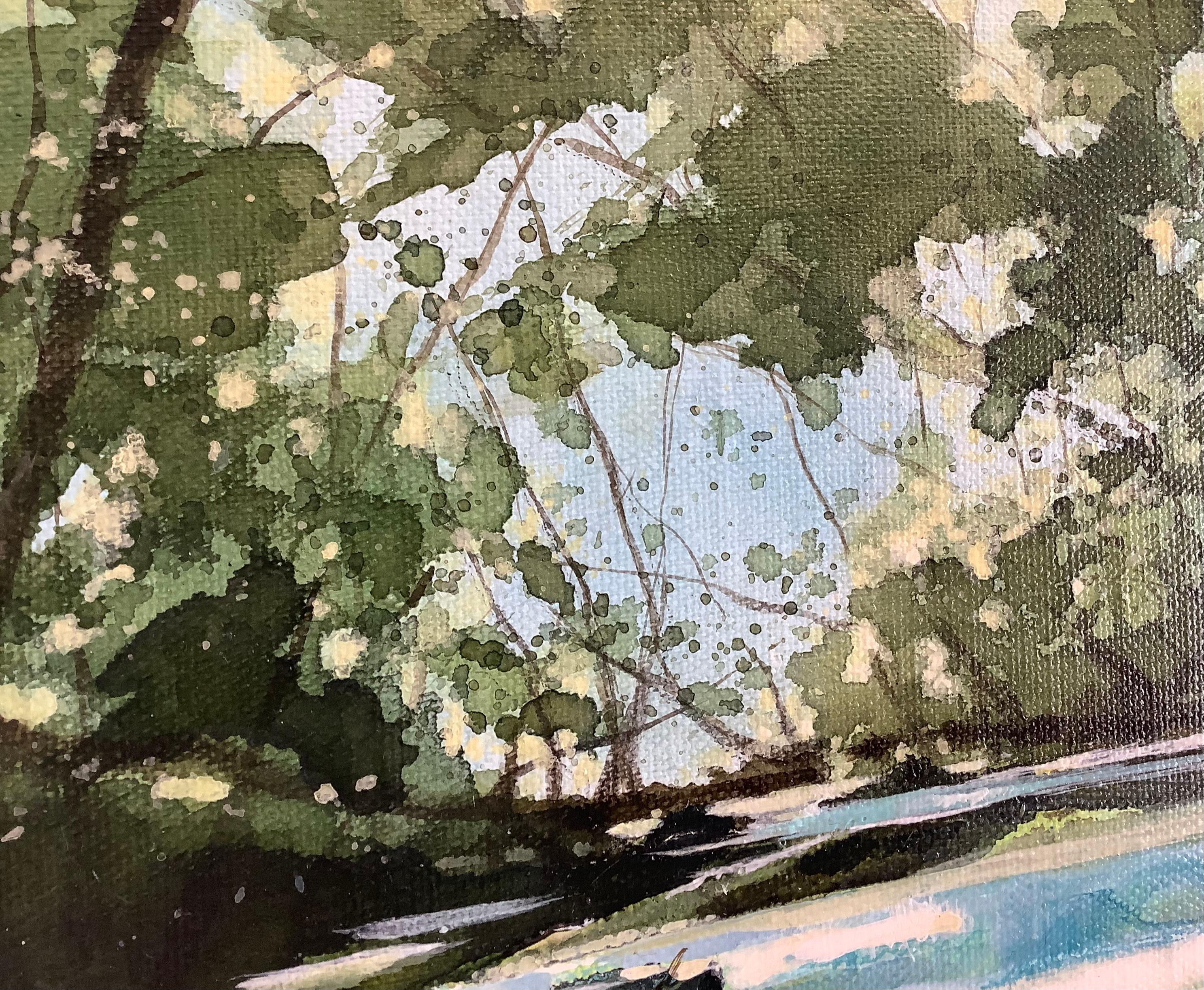 Peinture originale de paysage, River Wye, Hereford, Green en vente 5
