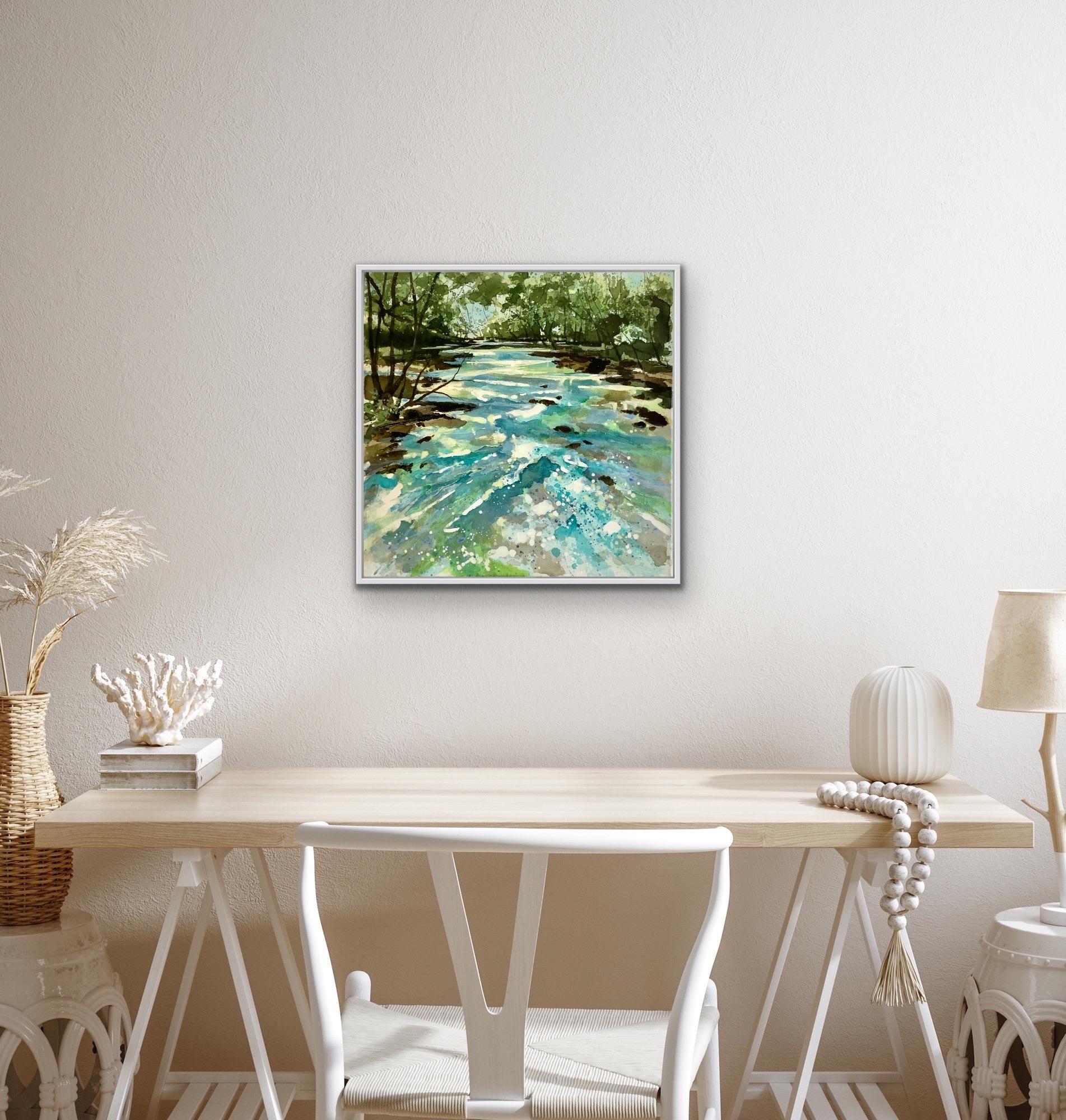 Always Our Place, Original painting, Landscape art, River Wye, Hereford, Green - Painting by Adele Riley