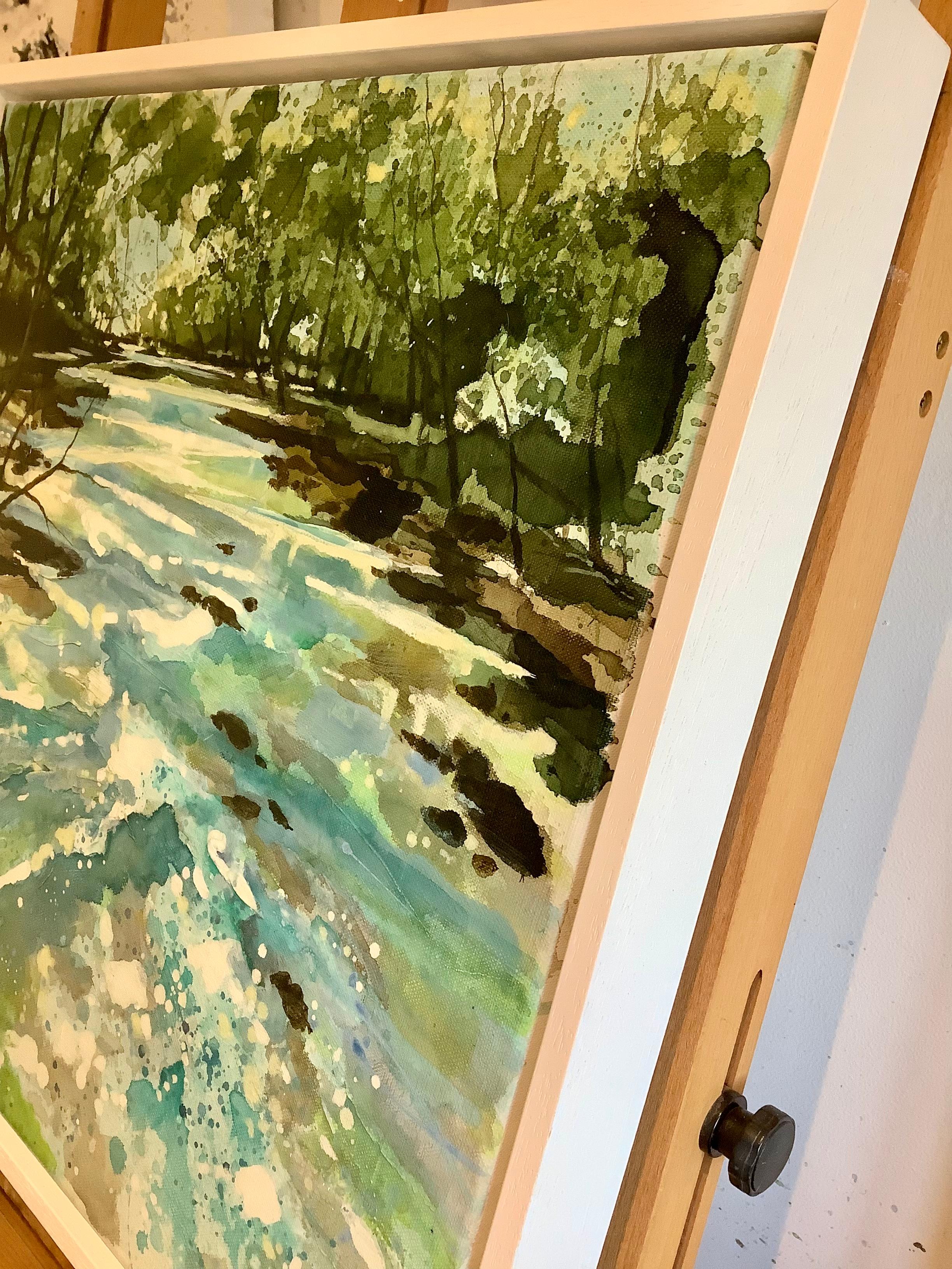 Always Our Place, is a riverscape painting full of energy and movement, yet it exudes a feeling of harmony, peace and tranquility. The River in this painting is the river Wye near Hereford, Adele Riley loves to paint this river in all of the seasons