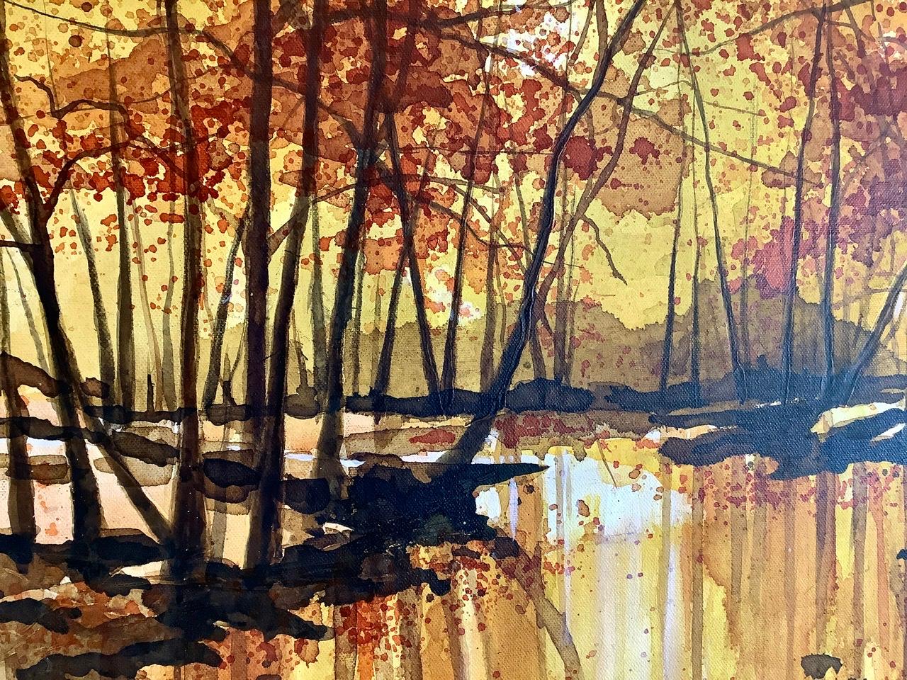 Otoño a orillas del río - Painting de Adele Riley