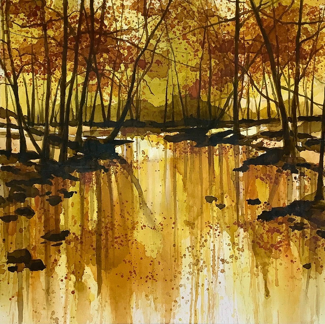 Adele Riley Landscape Painting - Autumns Riverbank