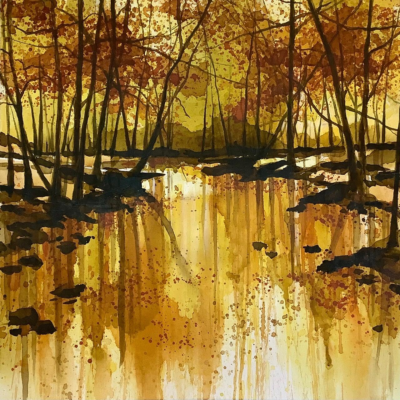 Landscape Painting de Adele Riley - Otoño a orillas del río