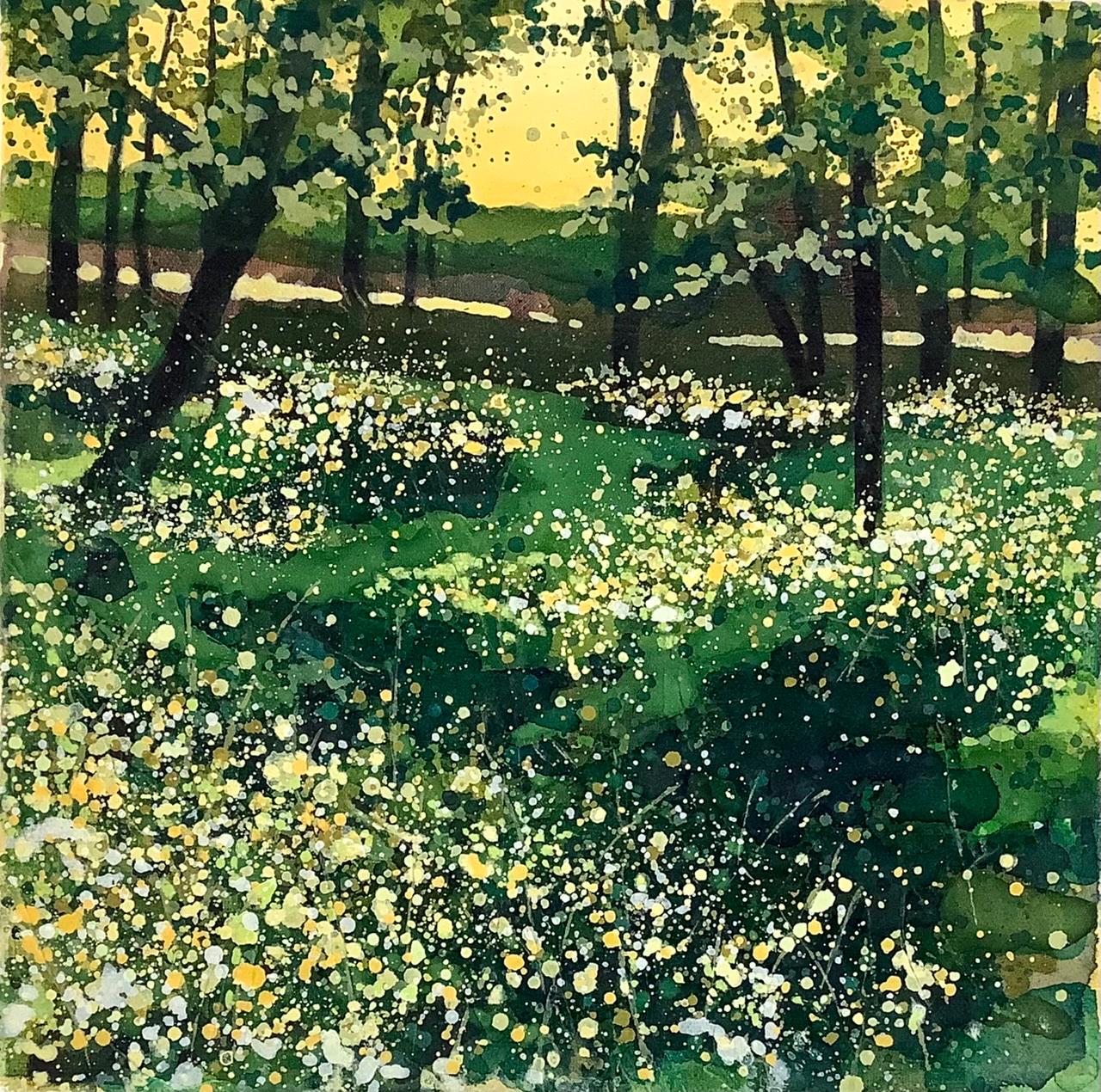 Buttercup Meadow, Within The Wild Garlic and Long Shadows - Painting by Adele Riley