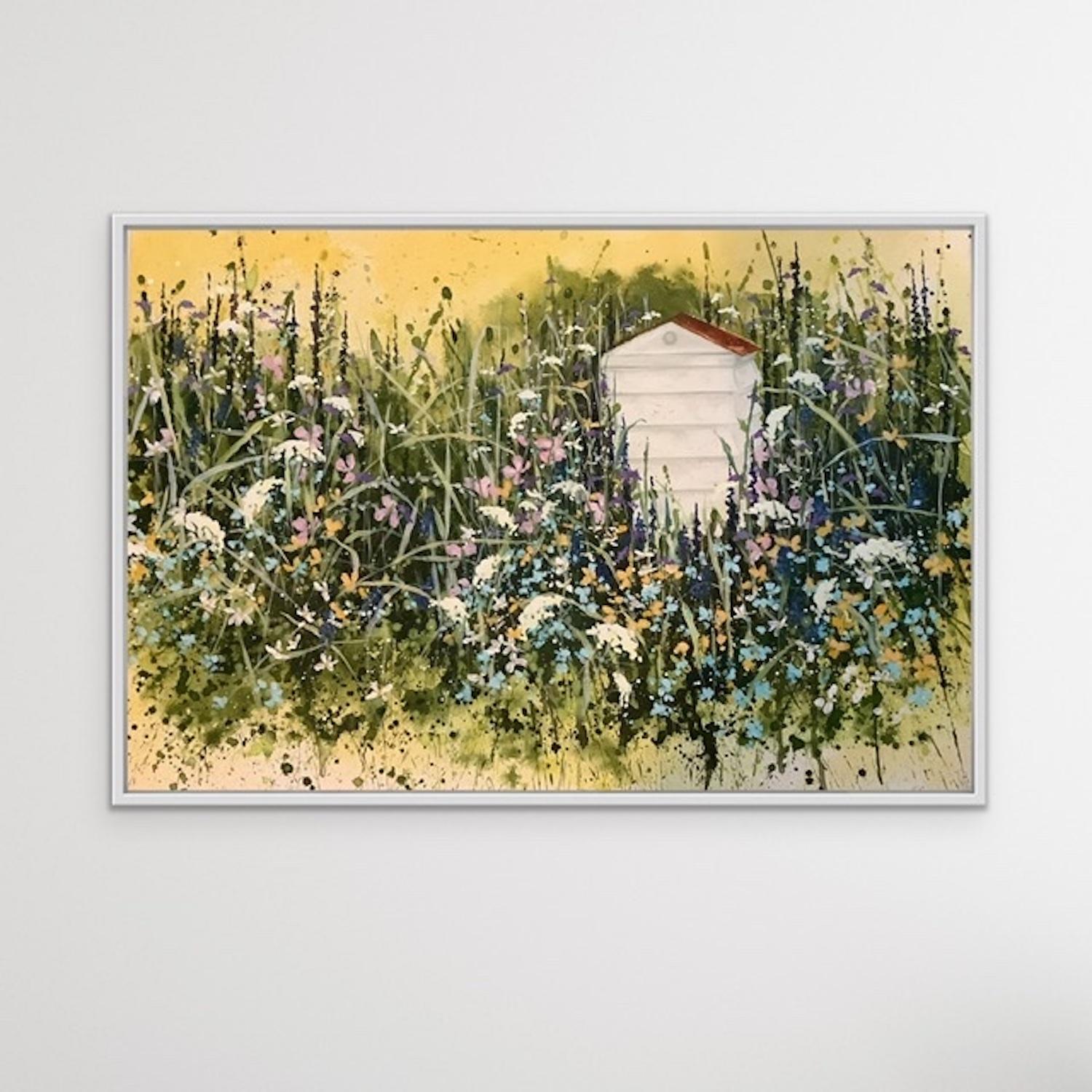 Danse d'abeille d'abeille, peinture de paysage contemporaine, art de la nature et du jardin - Contemporain Painting par Adele Riley