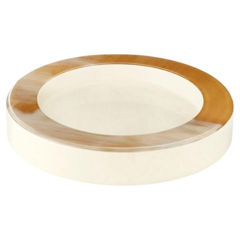 Adele Round Wine Coaster in Horn & Ivory Lacquered Gloss Wood by Arcahorn For Sale