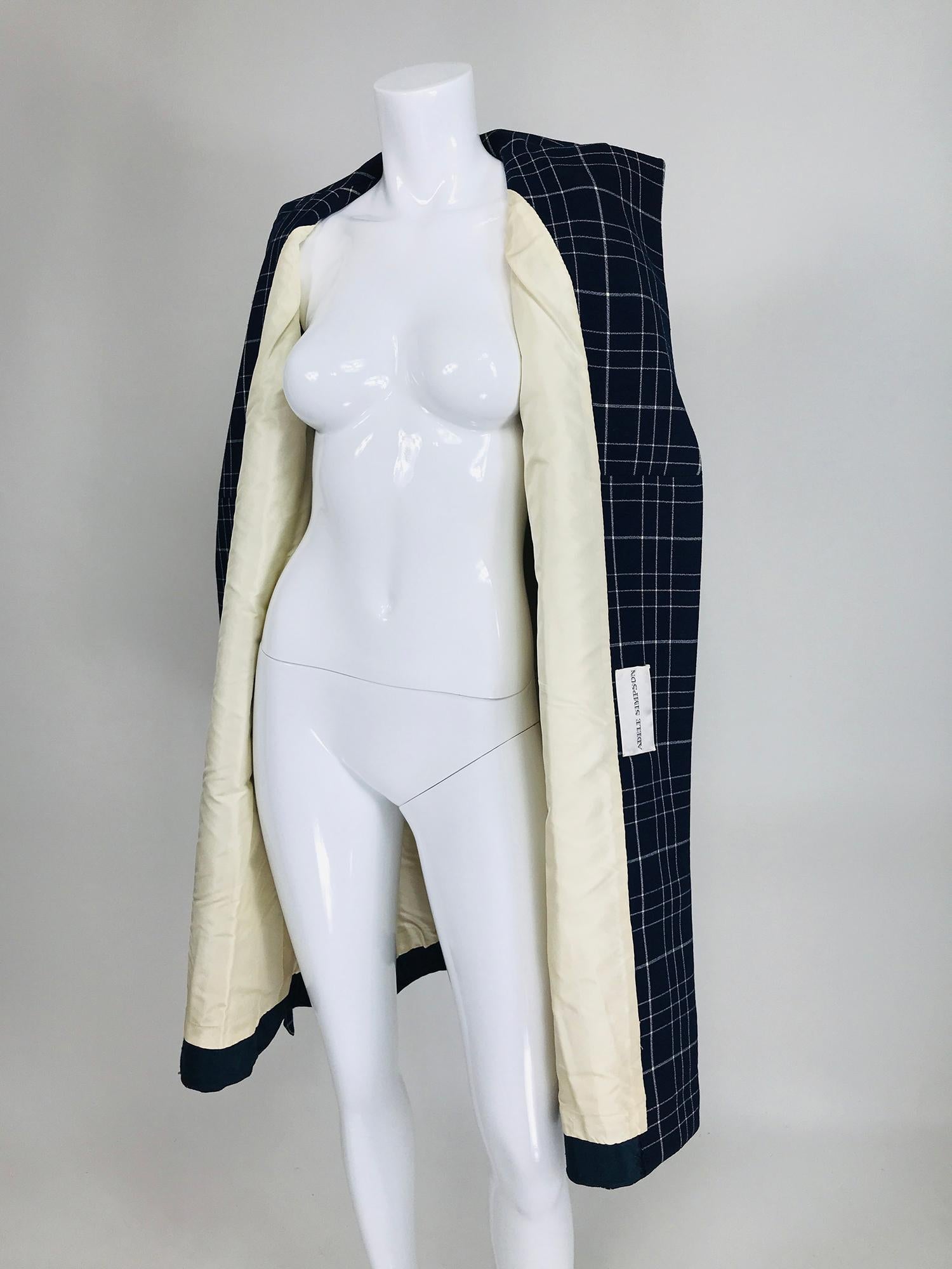 Adele Simpson 1960s Navy & White Wool Plaid  Wrap Coat For Sale 3