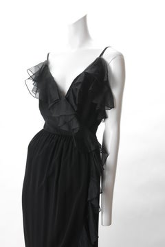 Adele Simpson Black Chiffon Wrap Dress, c.1970s.