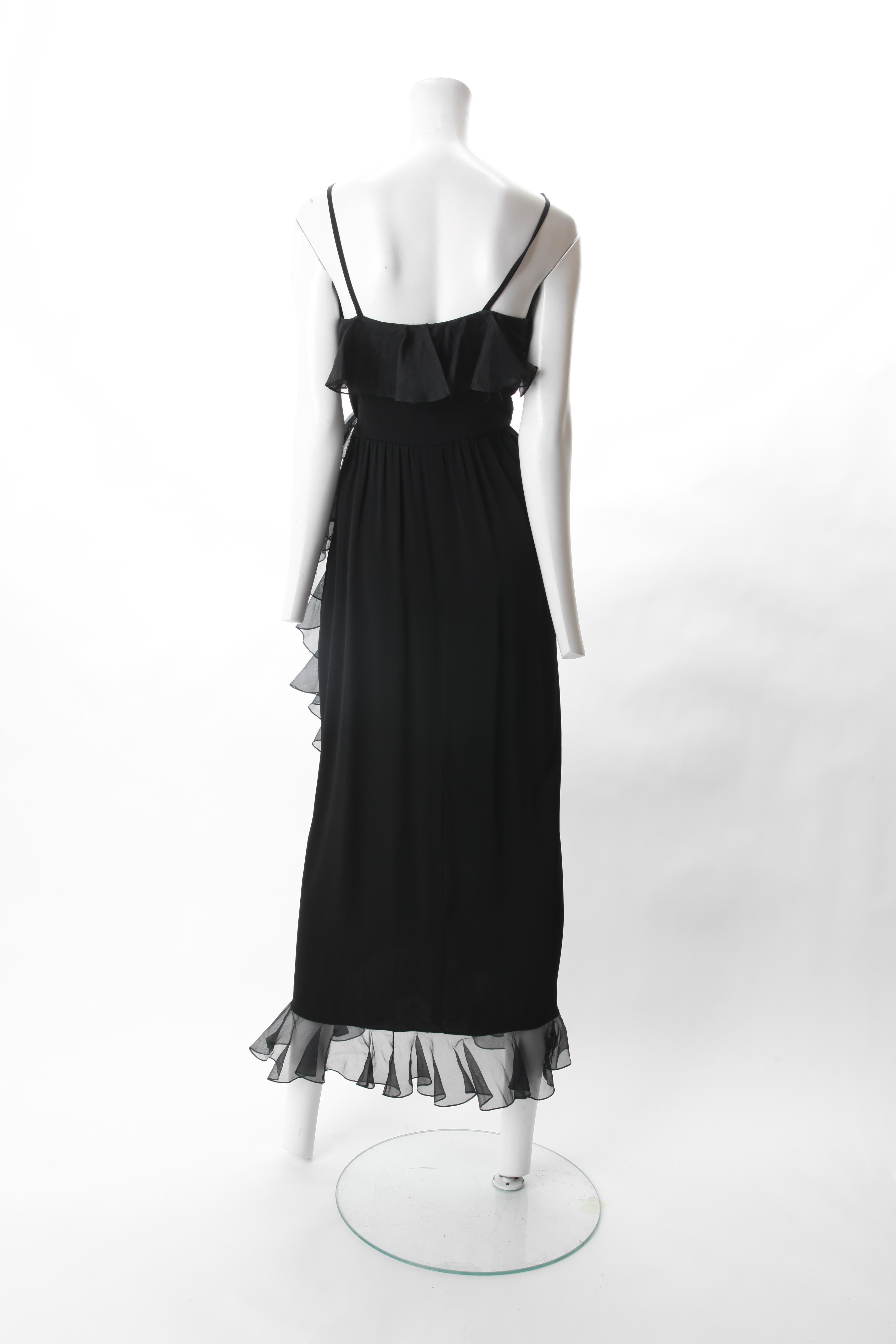 Adele Simpson Black Chiffon Wrap Dress, c.1970s. In Good Condition In New York, NY