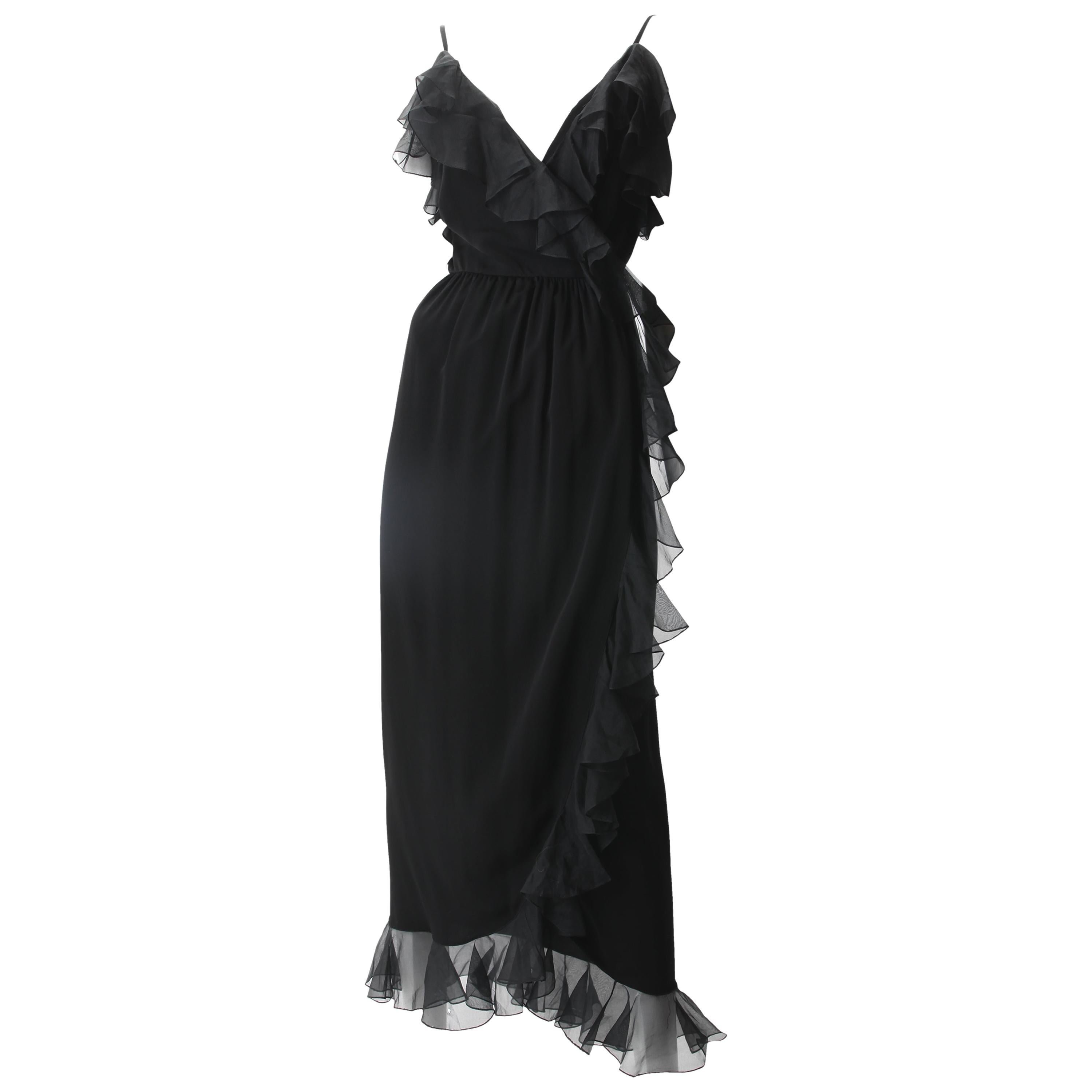 Adele Simpson Black Chiffon Wrap Dress, c.1970s.