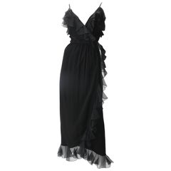 Vintage Adele Simpson Black Chiffon Wrap Dress, c.1970s.