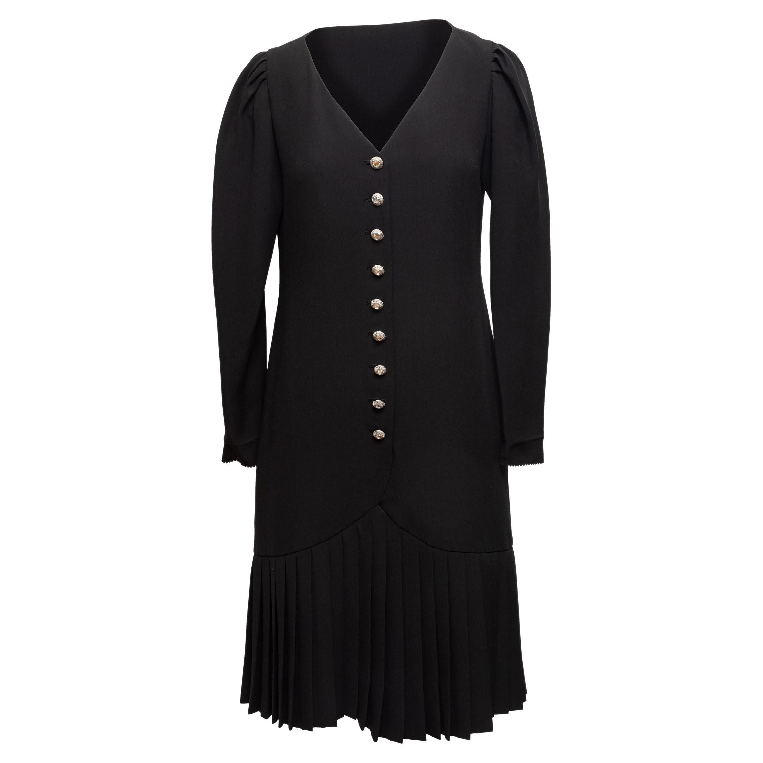 Adele Simpson Black Long Sleeve Button-Up Dress