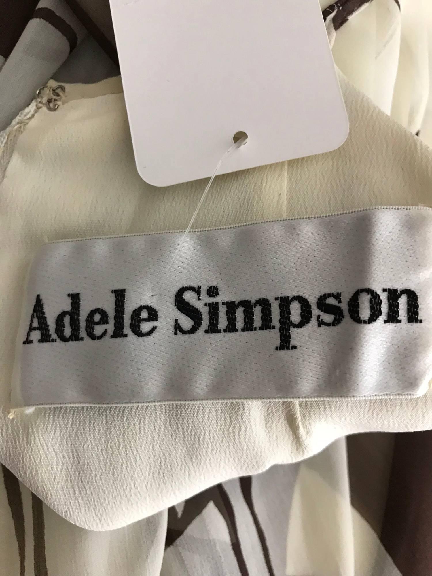 Adele Simpson - Robe longue dos nu en mousseline de soie marron et blanche, années 1970 en vente 10