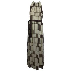 Adele Simpson brown and white silk chiffon halter maxi dress, 1970s