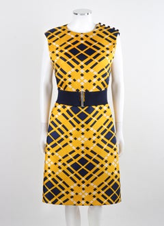 ADELE SIMPSON ca. 1960er Mehrfarbiges Satin kariertes knielanges Tageskleid mit Gürtel und Gürtel