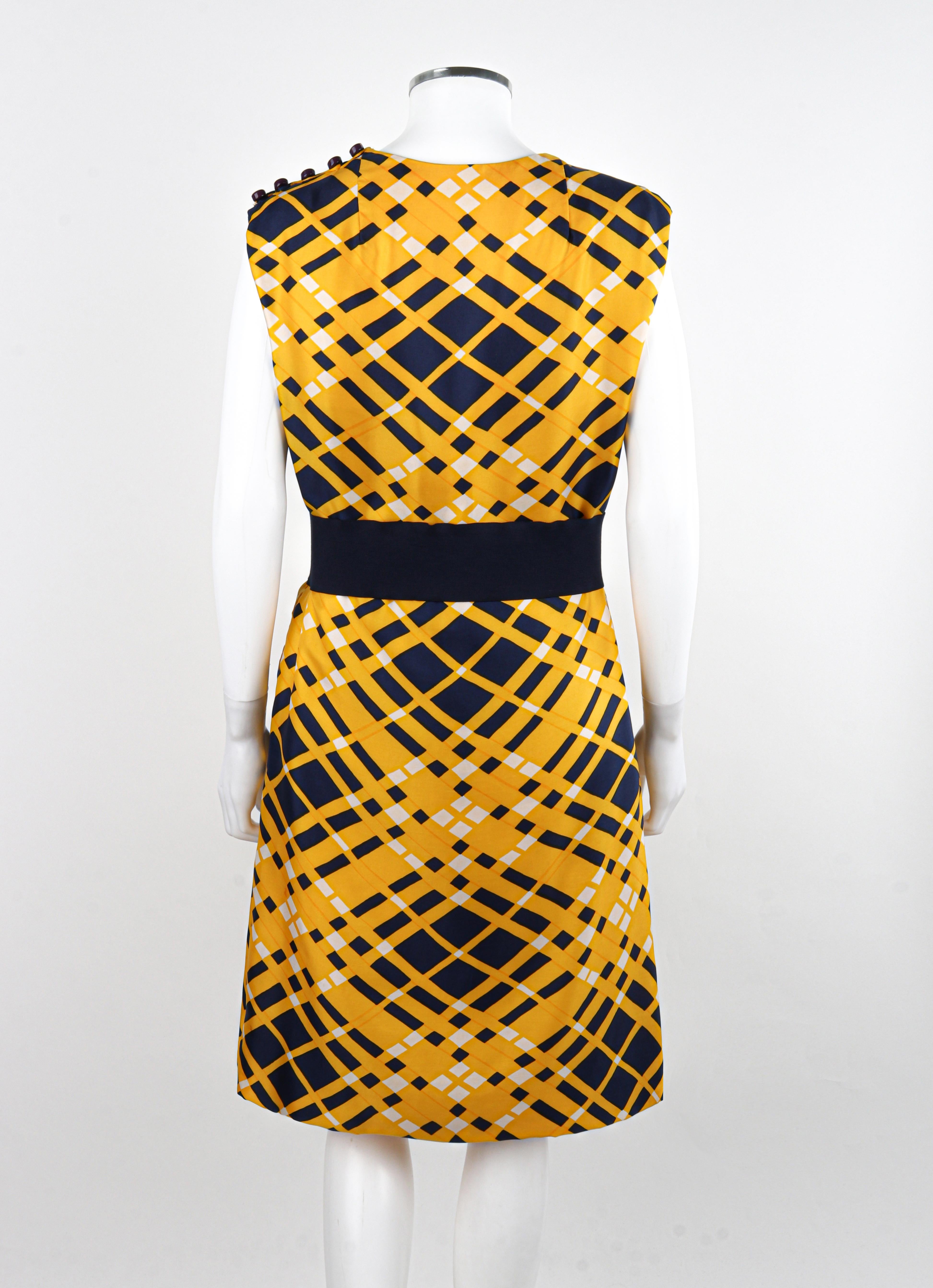 ADELE SIMPSON c.1960's Multicolored Satin Plaid Belted Knee Length Day Dress For Sale 2