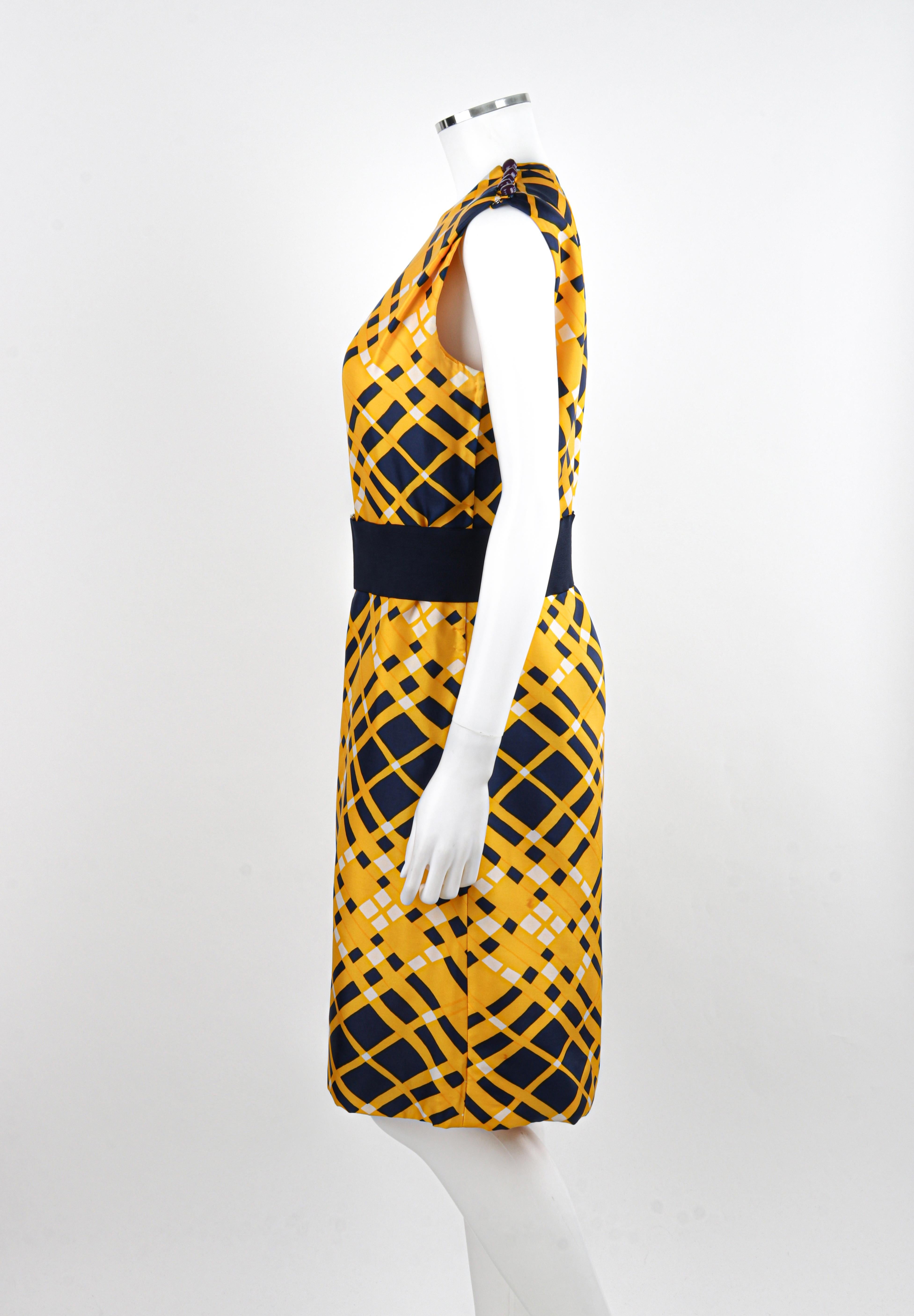 ADELE SIMPSON c.1960's Multicolored Satin Plaid Belted Knee Length Day Dress For Sale 3