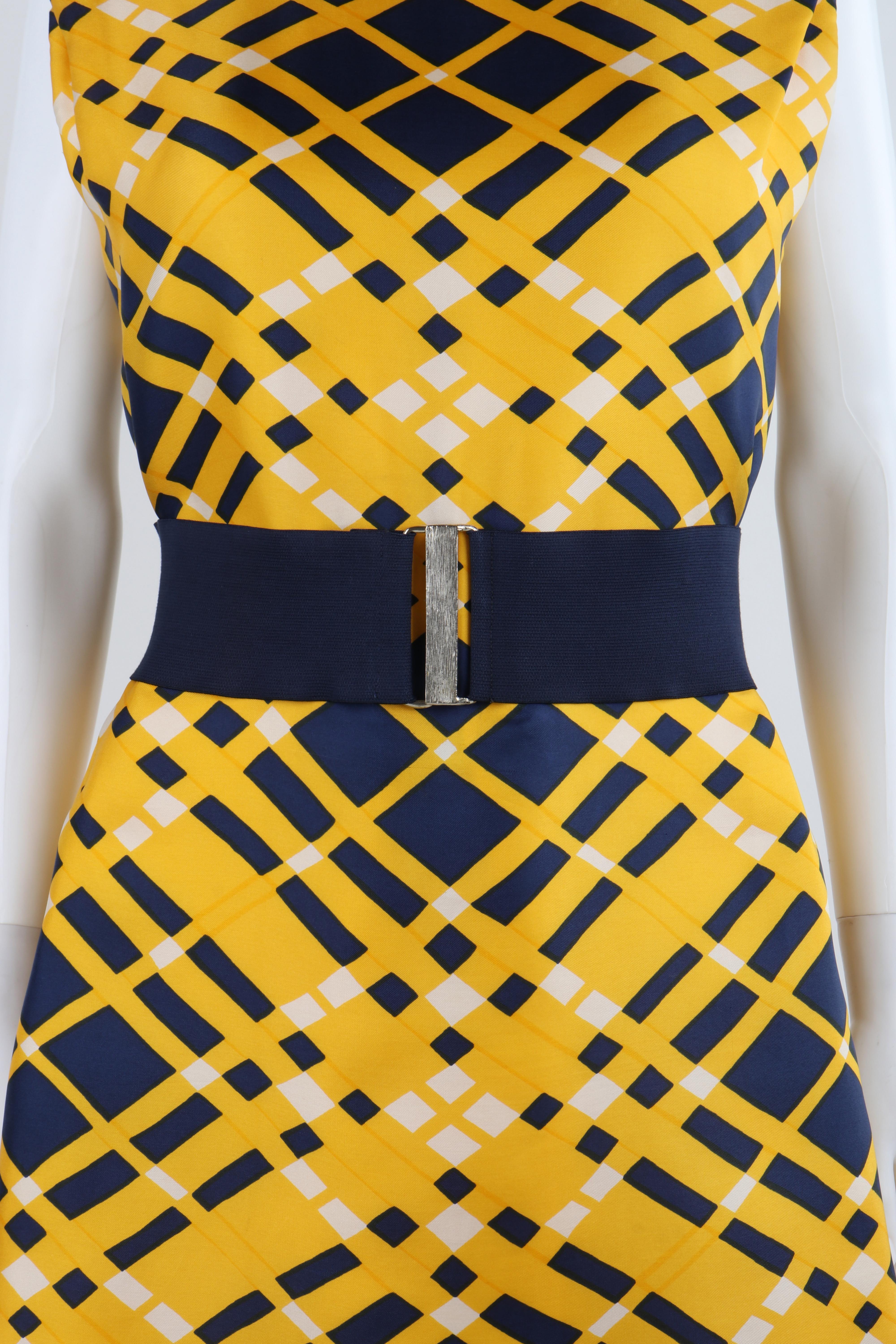ADELE SIMPSON c.1960's Multicolored Satin Plaid Belted Knee Length Day Dress For Sale 4