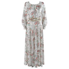 Vintage ADELE SIMPSON c.1970’s White Multicolor Floral Fruit Print Belted Maxi Day Dress