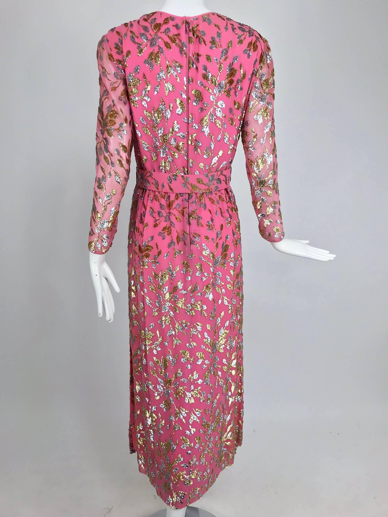 Adele Simpson pink silk metallic devore velvet maxi dress, 1960s 5
