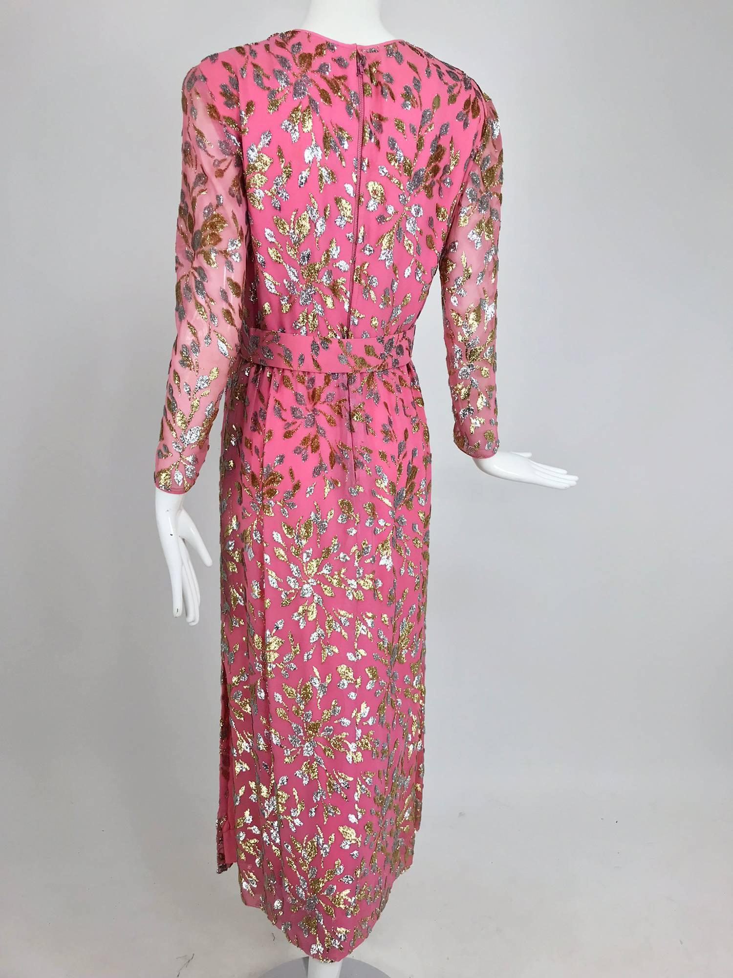 Adele Simpson pink silk metallic devore velvet maxi dress, 1960s 6
