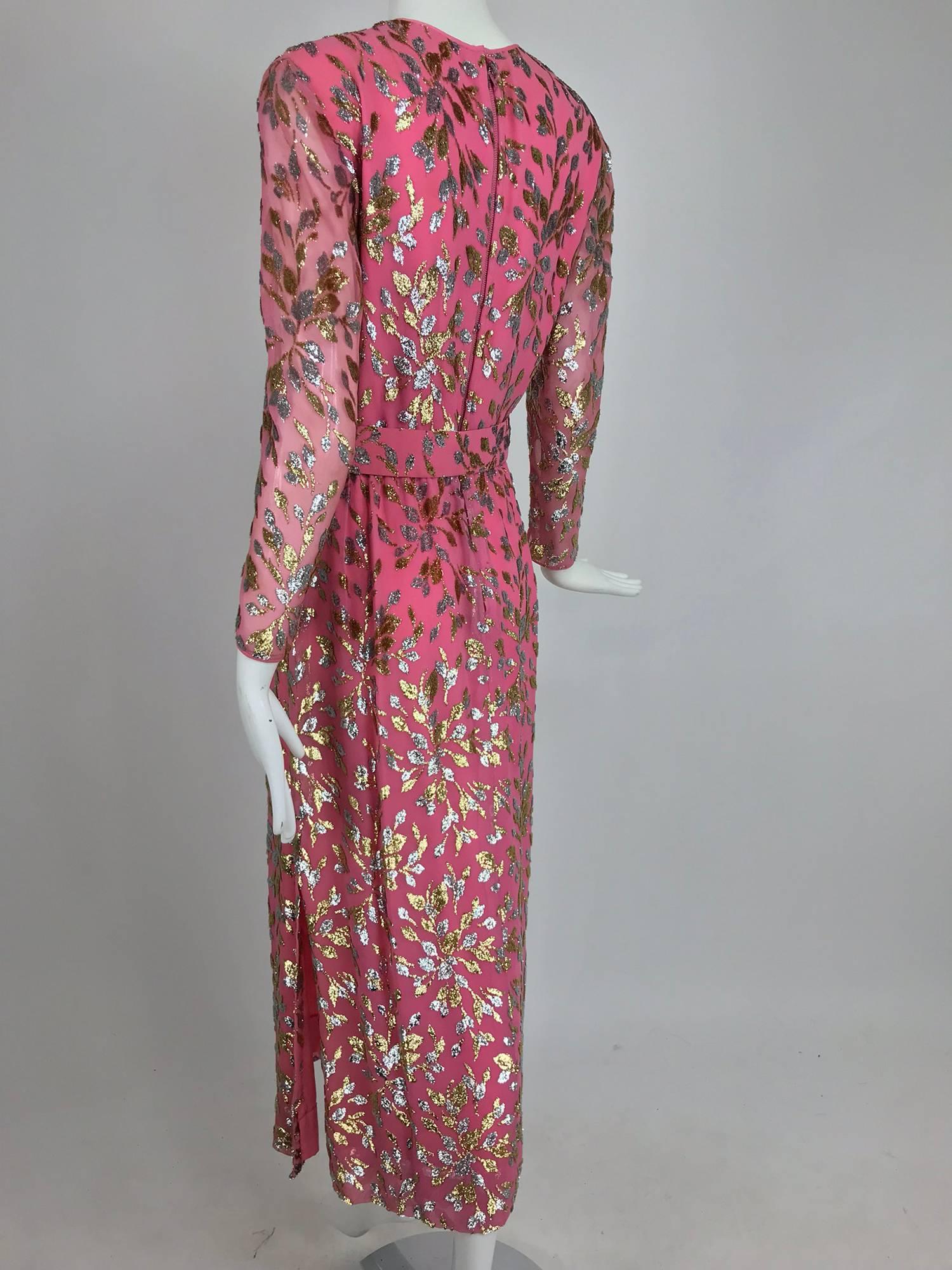 Adele Simpson pink silk metallic devore velvet maxi dress, 1960s 7
