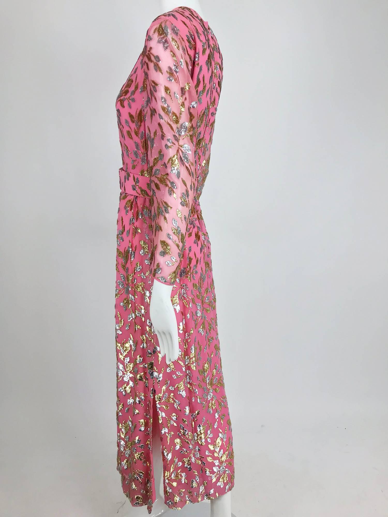 Adele Simpson pink silk metallic devore velvet maxi dress, 1960s 8